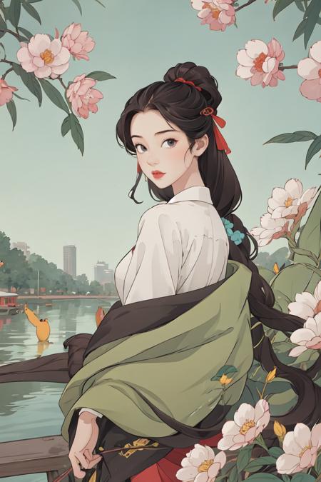 388475-503258683-masterpiece,best quality,high quality, 1girl, 13 year old girl,white shirt,beauty, (trees_0.5), (flowers_0.6) ,(birds_0.2), (bam.png